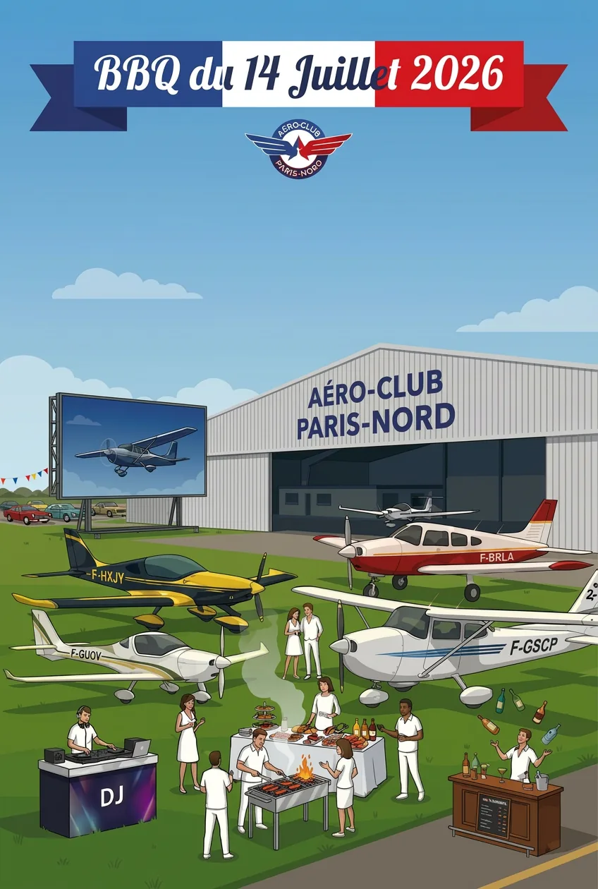 Affiche du barbecue du 14 juillet 2026 de l'Aéro-Club Paris-Nord