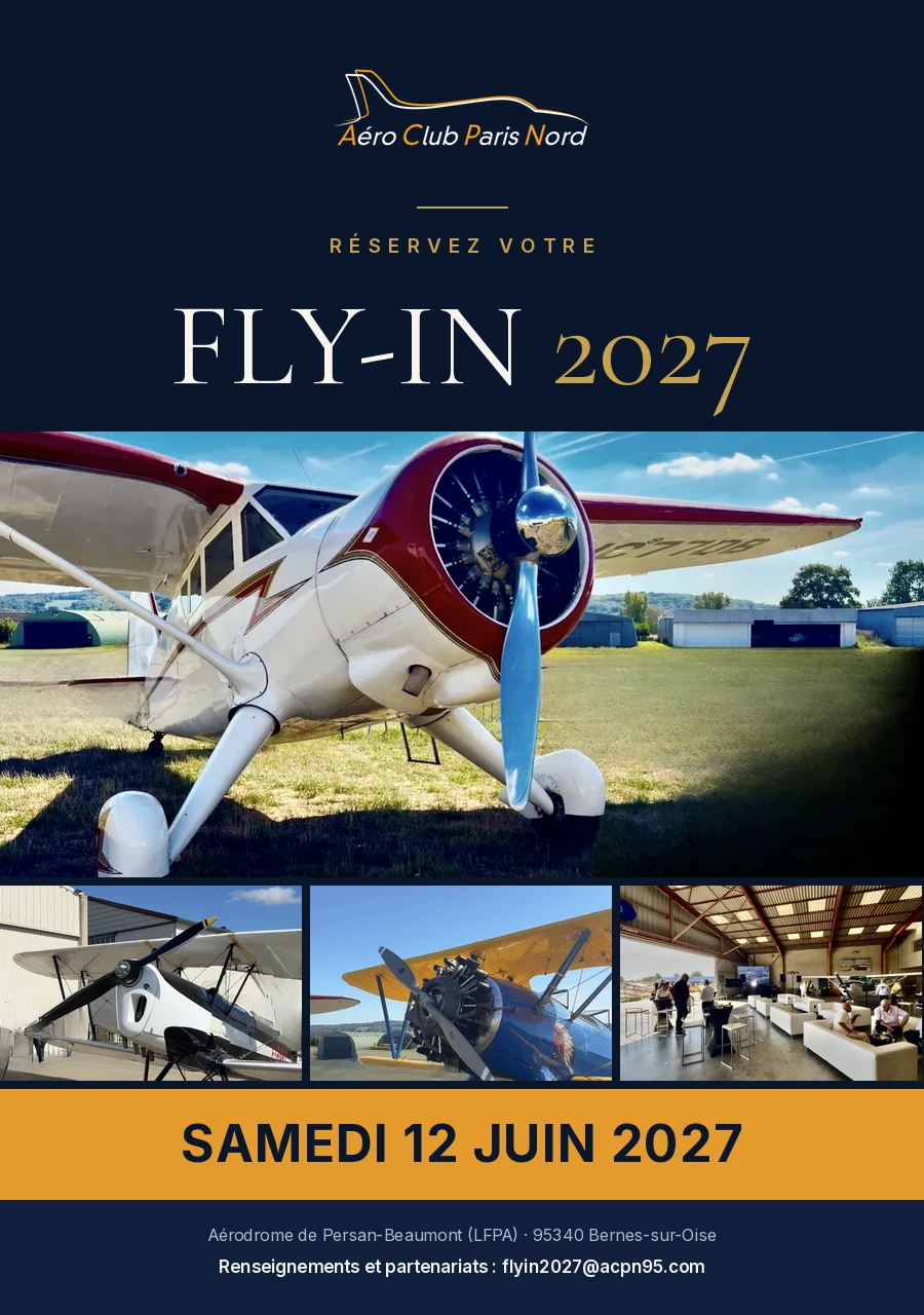 Affiche du Fly-in 2027 de l'Aéro-Club Paris-Nord, le samedi 12 juin 2027 à l'aérodrome de Persan-Beaumont